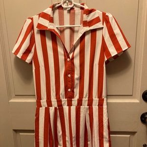 Unique Vintage rust and ivory striped romper